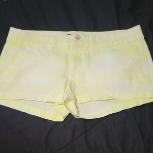 American Eagle Outfitters White and Neon Yellow Striped Stretch Shorts